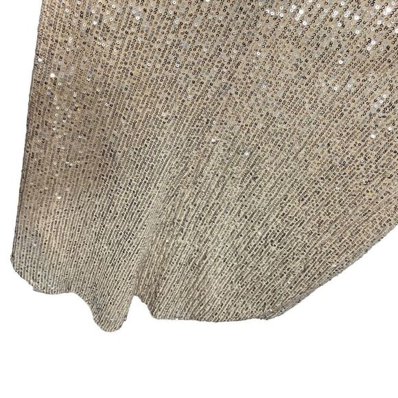 Ieena Mac Duggal Dress WMNS 16 Gold Sequin Knotted Long Sleeve Midi 26549 Plunge - Picture 9 of 11